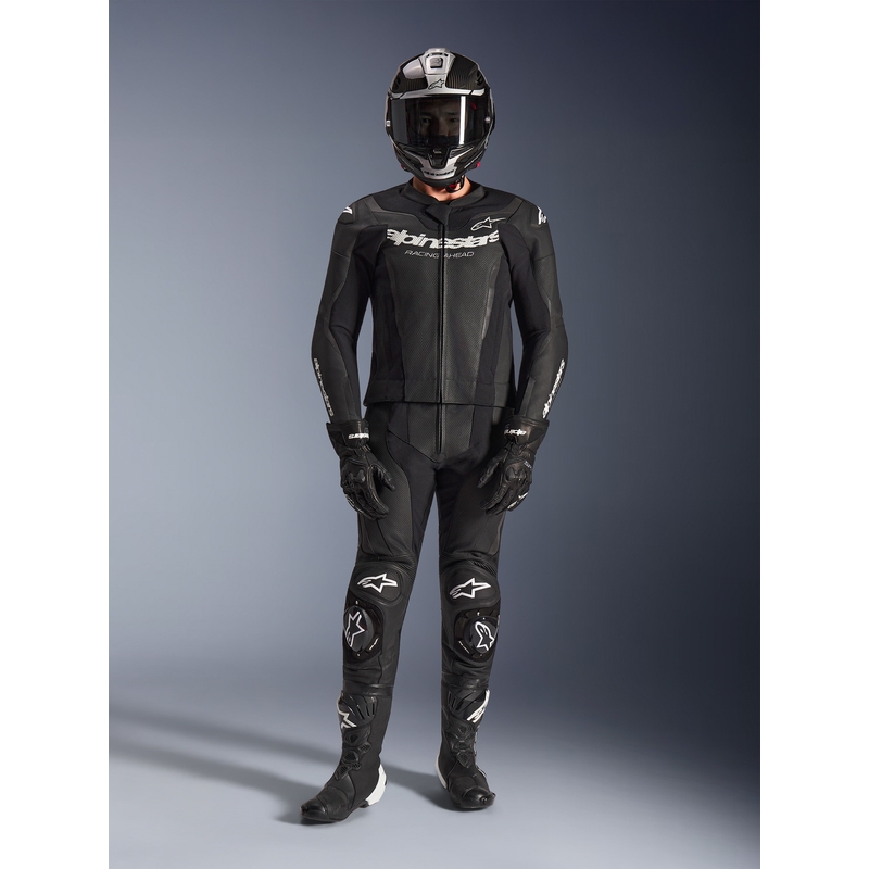 Costum de piele Alpinestars GP Force V2 din două piese, negru-alb