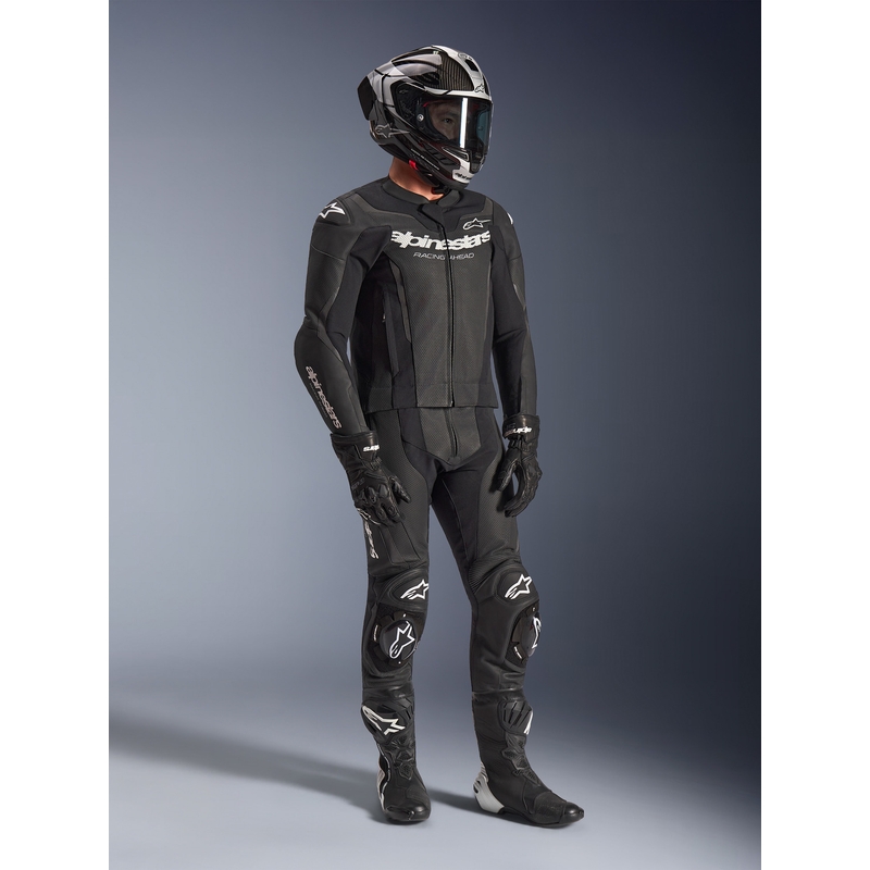 Costum de piele Alpinestars GP Force V2 din două piese, negru-alb