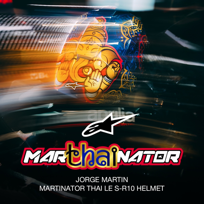 Cască integrală pentru motocicletă Alpinestars Supertech R10 Marthainator ediție limitată JORGE MARTIN albastru perlat auriu roșu