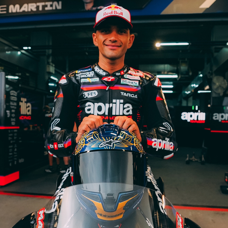Cască integrală pentru motocicletă Alpinestars Supertech R10 Marthainator ediție limitată JORGE MARTIN albastru perlat auriu roșu