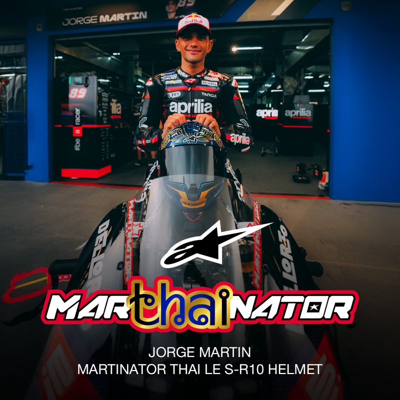 Cască integrală pentru motocicletă Alpinestars Supertech R10 Marthainator ediție limitată JORGE MARTIN albastru perlat auriu roșu