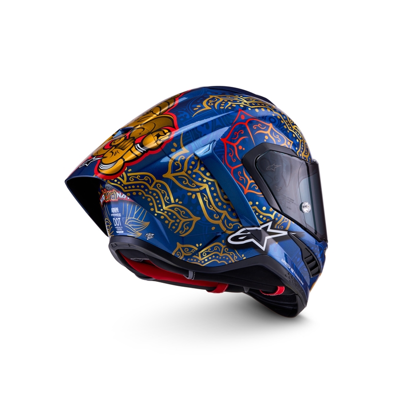 Cască integrală pentru motocicletă Alpinestars Supertech R10 Marthainator ediție limitată JORGE MARTIN albastru perlat auriu roșu