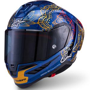 Cască integrală pentru motocicletă Alpinestars Supertech R10 Marthainator ediție limitată JORGE MARTIN albastru perlat auriu roșu