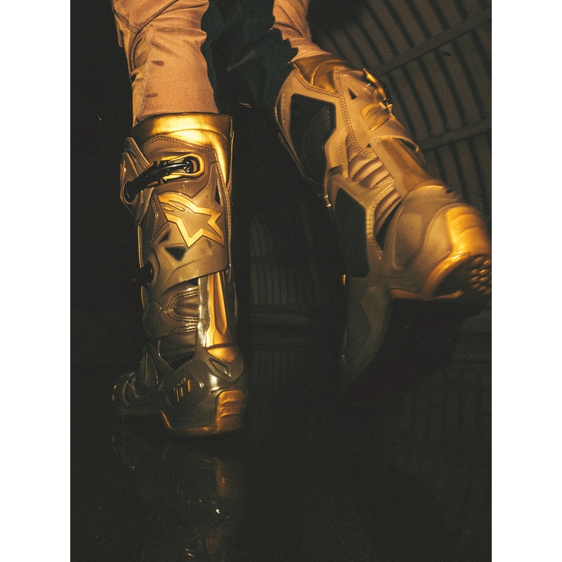 Ghete Motocicletă Alpinestars TECH 10 Ediție Limitată AIR GOLD Maro Auriu