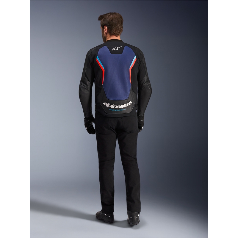 Geacă de piele pentru motocicletă Alpinestars GP Force V2 negru-albastru-roșu fluo