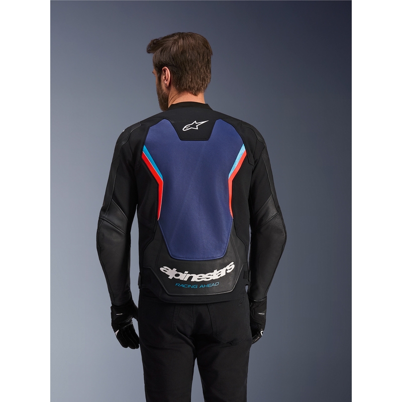 Geacă de piele pentru motocicletă Alpinestars GP Force V2 negru-albastru-roșu fluo