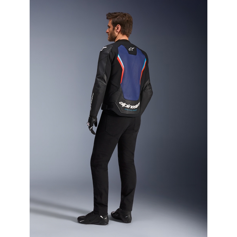 Geacă de piele pentru motocicletă Alpinestars GP Force V2 negru-albastru-roșu fluo