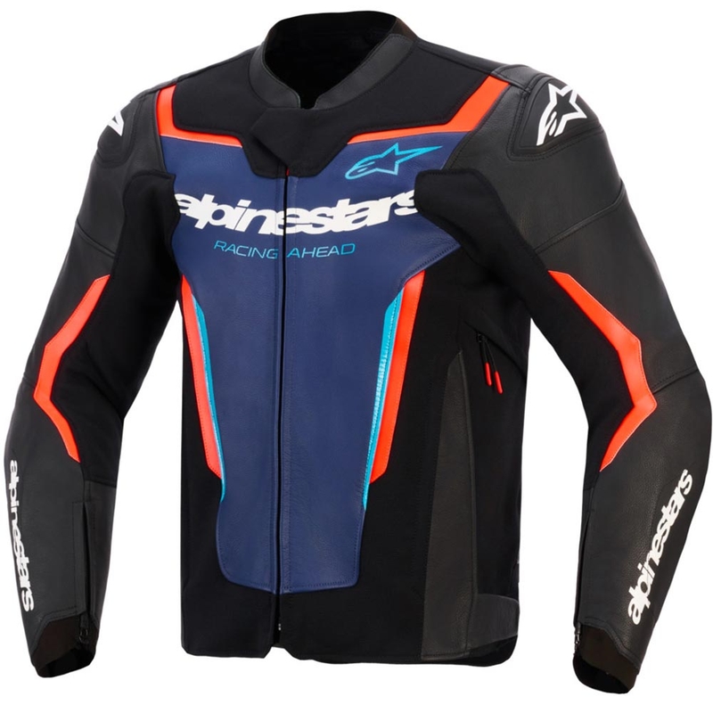Geacă de piele pentru motocicletă Alpinestars GP Force V2 negru-albastru-roșu fluo