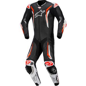 Costum de motocicletă din piele Alpinestars GP TECH V5 negru-alb-roșu fluo
