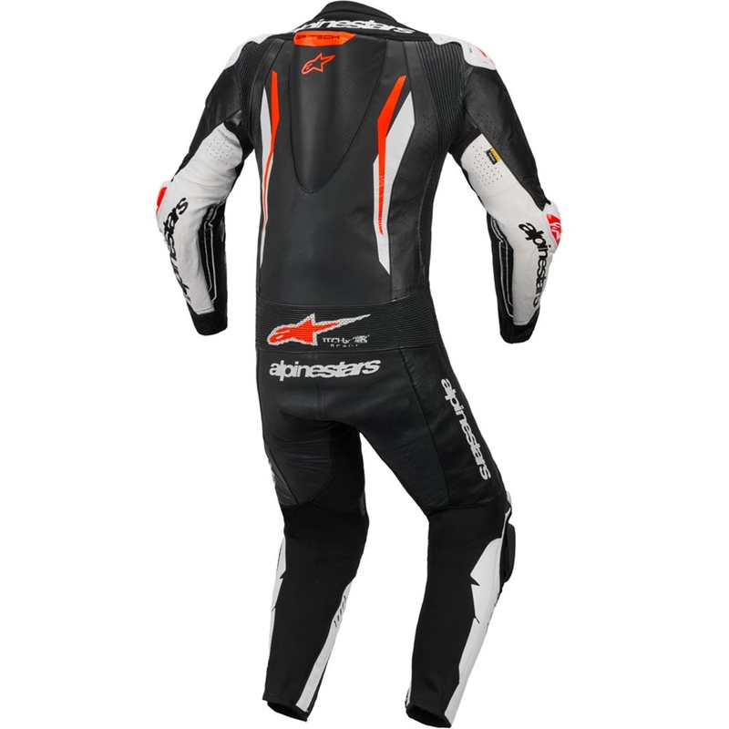 Costum de motocicletă din piele Alpinestars GP TECH V5 negru-alb-roșu fluo