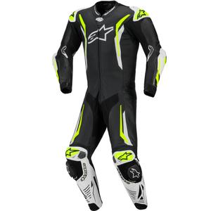 Costum de motocicletă din piele Alpinestars GP TECH V5 negru-alb-galben fluo