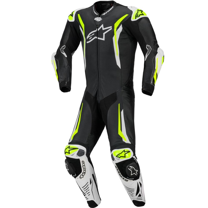 Costum de motocicletă din piele Alpinestars GP TECH V5 negru-alb-galben fluo