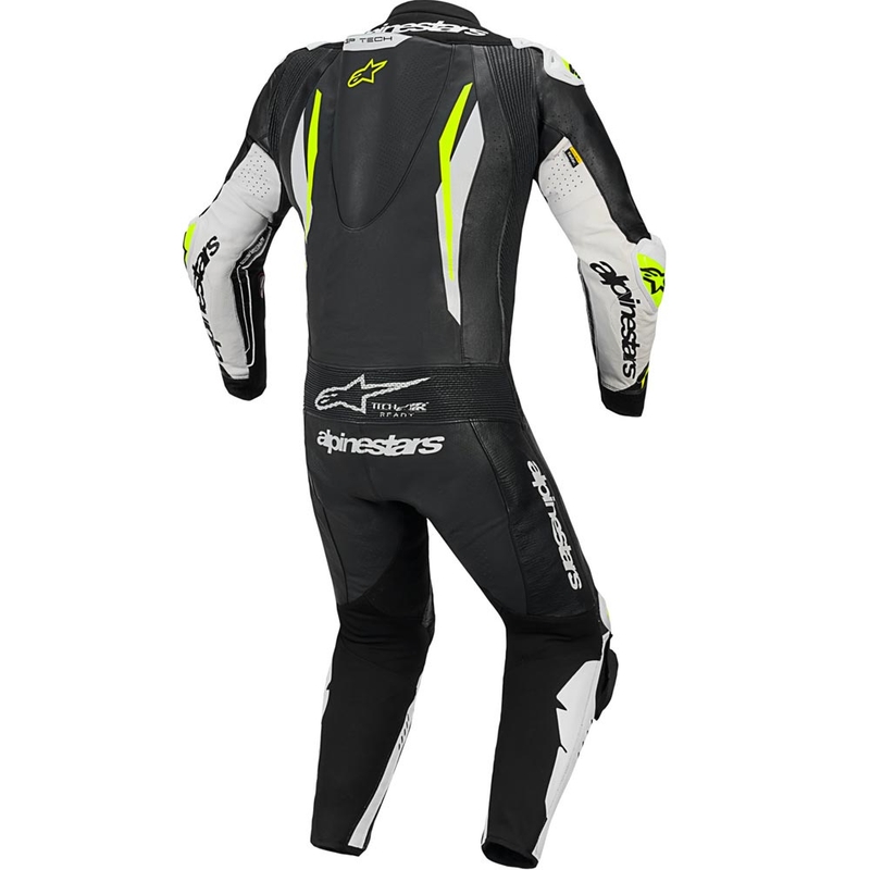 Costum de motocicletă din piele Alpinestars GP TECH V5 negru-alb-galben fluo