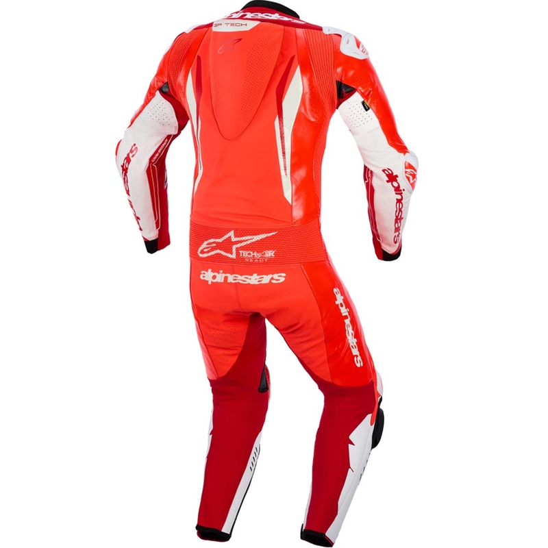 Costum de piele pentru motocicletă Alpinestars GP TECH V5, dintr-o singură piesă, roșu fluo-roșu-alb
