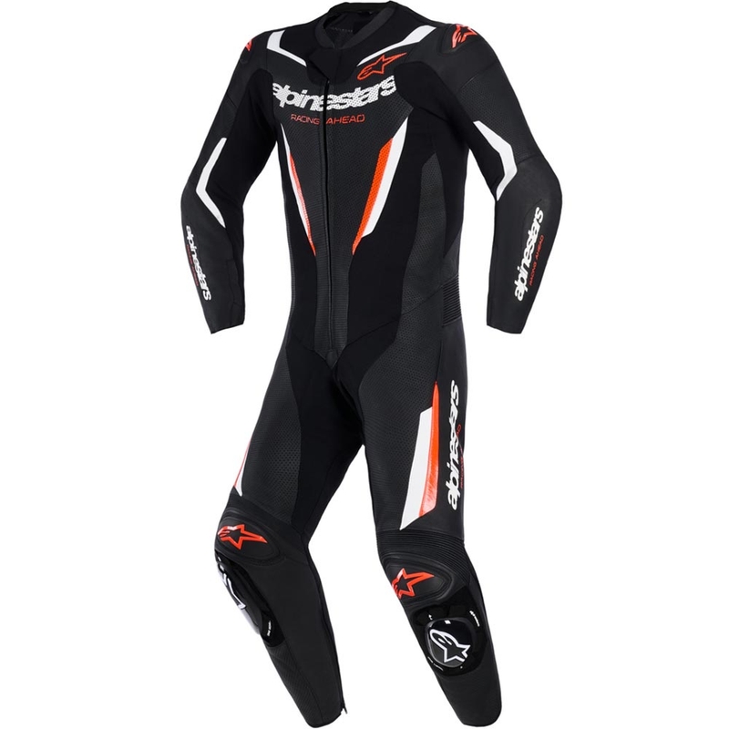 Costum de motocicletă Alpinestars GP FORCE V2 dintr-o singură piesă negru-alb-roșu fluo