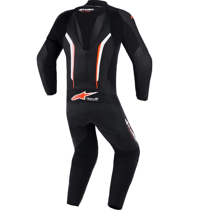 Costum de motocicletă Alpinestars GP FORCE V2 dintr-o singură piesă negru-alb-roșu fluo