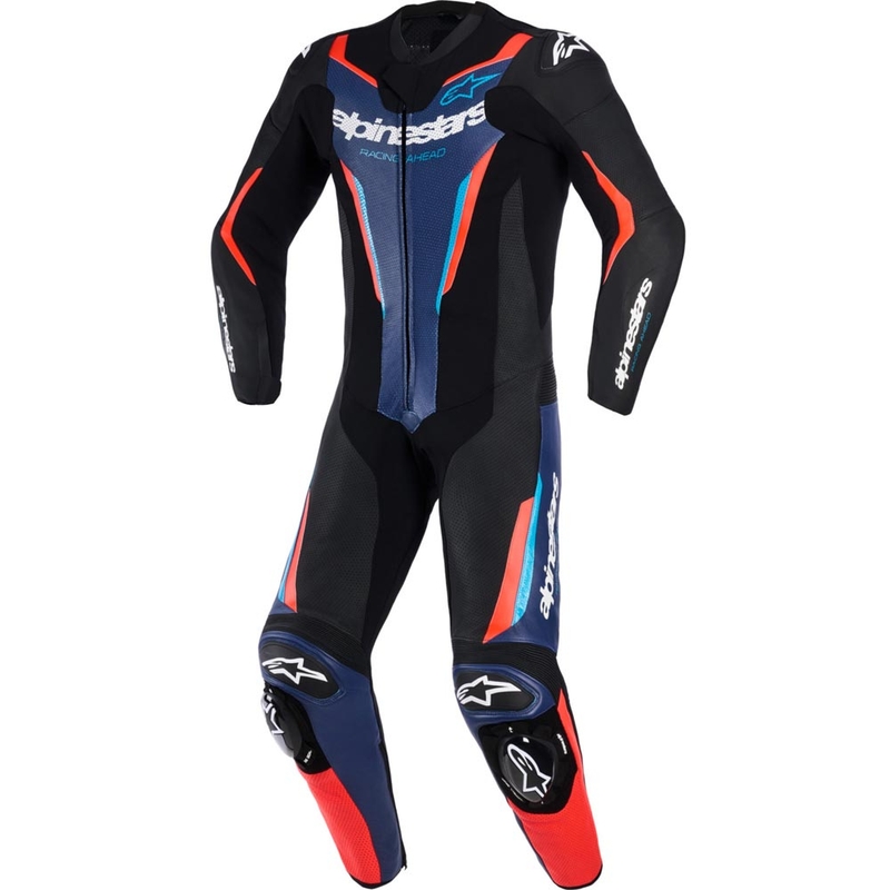 Costum de motocicletă Alpinestars GP FORCE V2 dintr-o singură piesă negru-albastru-roșu fluo
