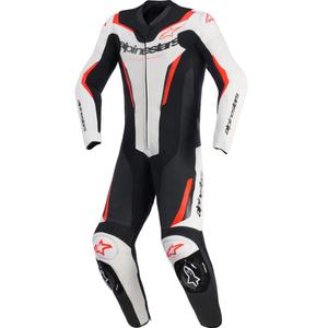 Costum de motocicletă Alpinestars GP FORCE V2 dintr-o singură piesă alb-negru-roșu fluo