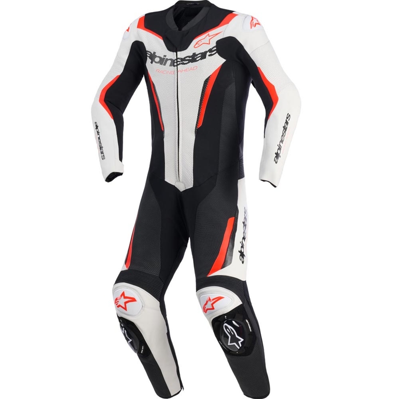 Costum de motocicletă Alpinestars GP FORCE V2 dintr-o singură piesă alb-negru-roșu fluo