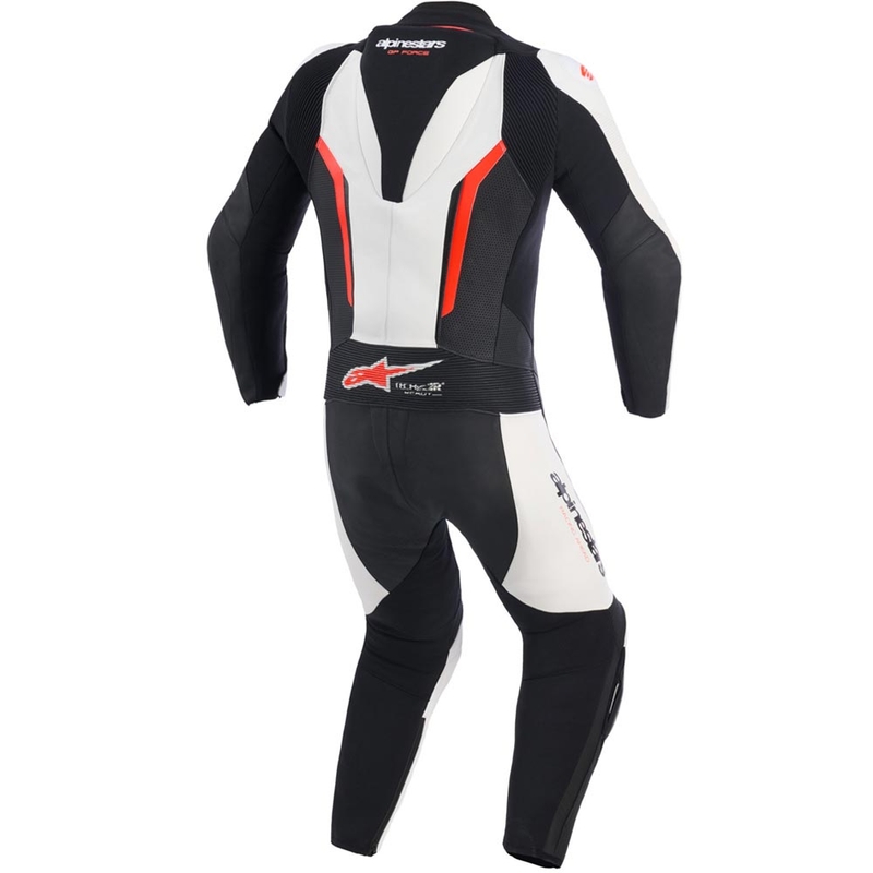 Costum de motocicletă Alpinestars GP FORCE V2 dintr-o singură piesă alb-negru-roșu fluo