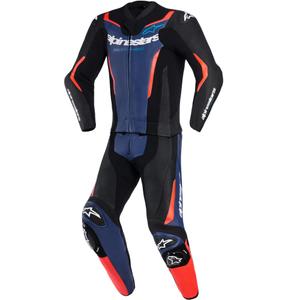 Costum de motocicletă Alpinestars GP Force V2 din două piese negru-albastru-roșu fluo