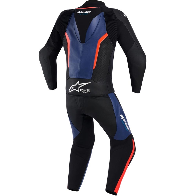 Costum de motocicletă Alpinestars GP Force V2 din două piese negru-albastru-roșu fluo