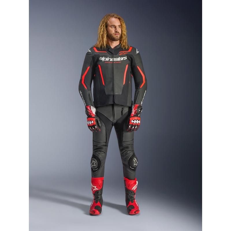 Geacă de piele pentru motocicletă Alpinestars GP Force V2 negru-roșu fluo-alb
