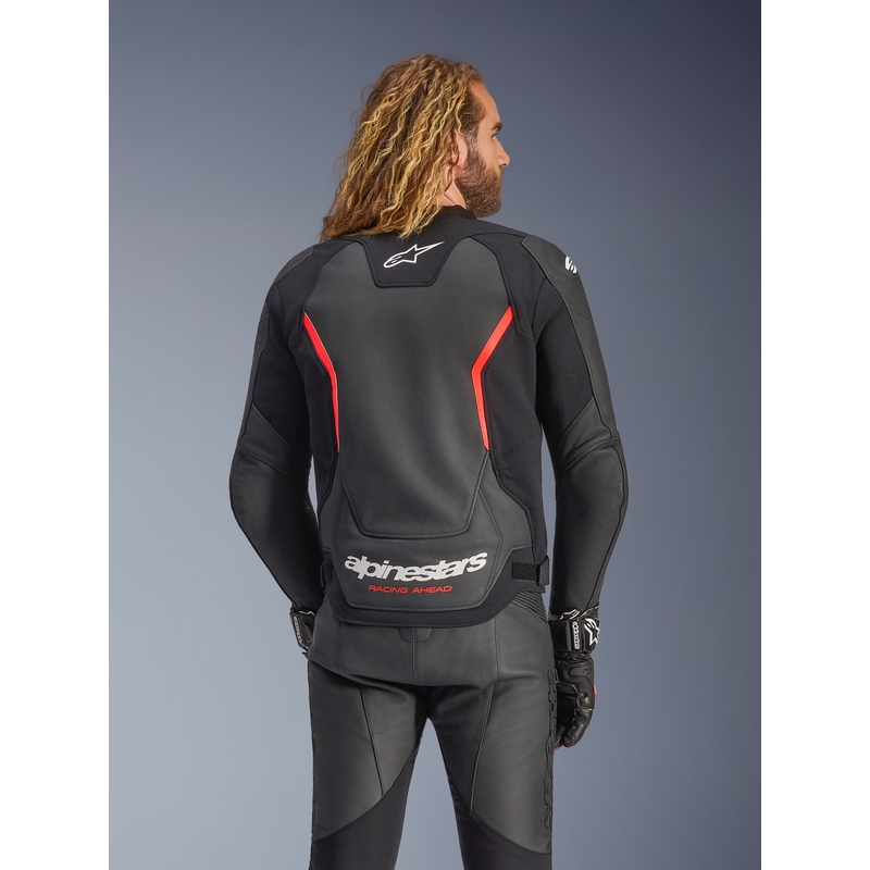 Geacă de piele pentru motocicletă Alpinestars GP Force V2 negru-roșu fluo-alb