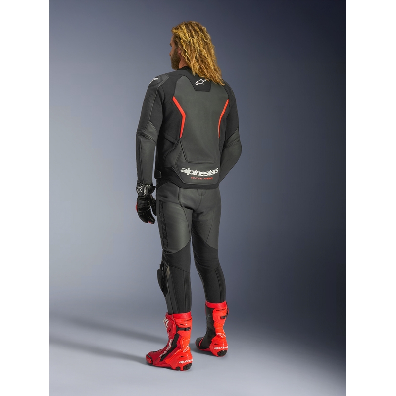 Geacă de piele pentru motocicletă Alpinestars GP Force V2 negru-roșu fluo-alb