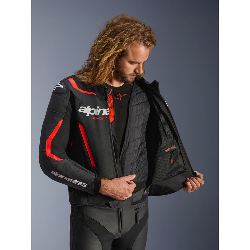 Geacă de piele pentru motocicletă Alpinestars GP Force V2 negru-roșu fluo-alb