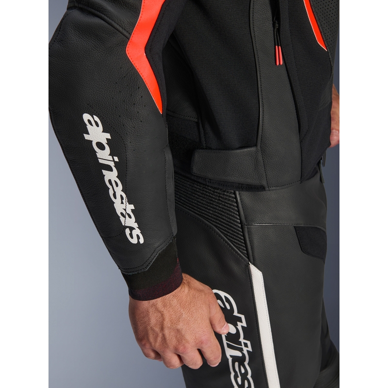 Geacă de piele pentru motocicletă Alpinestars GP Force V2 negru-roșu fluo-alb