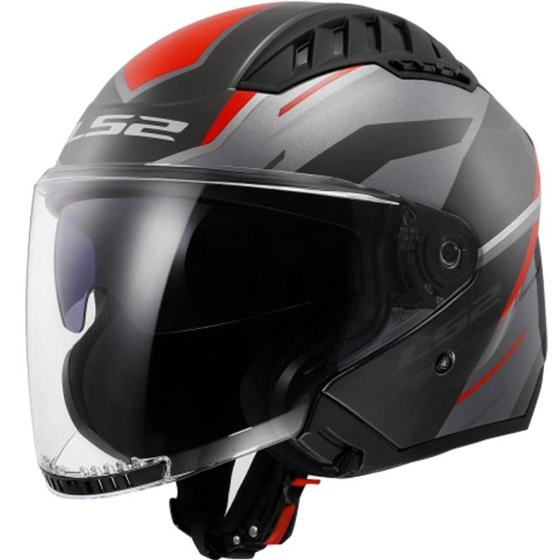 Cască de motocicletă deschisă LS2 OF600 Copter II Diston gri-roșu