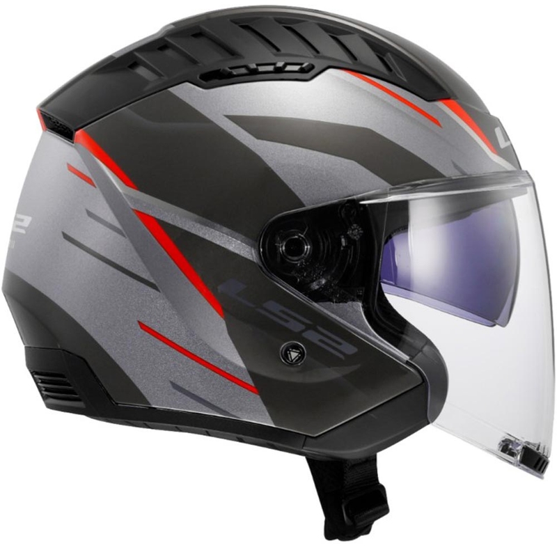Cască de motocicletă deschisă LS2 OF600 Copter II Diston gri-roșu