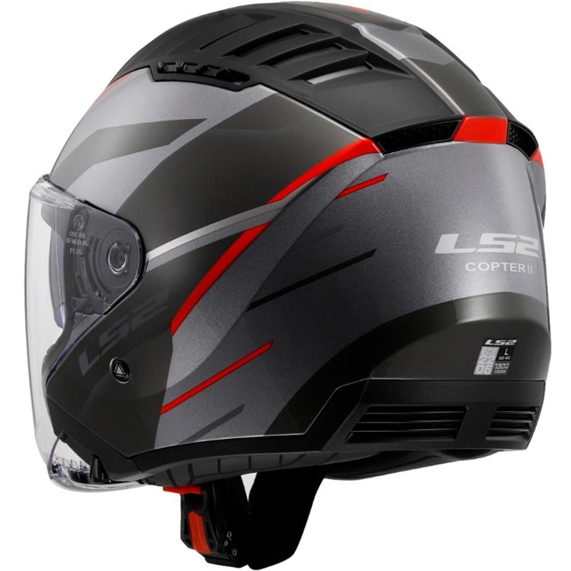 Cască de motocicletă deschisă LS2 OF600 Copter II Diston gri-roșu