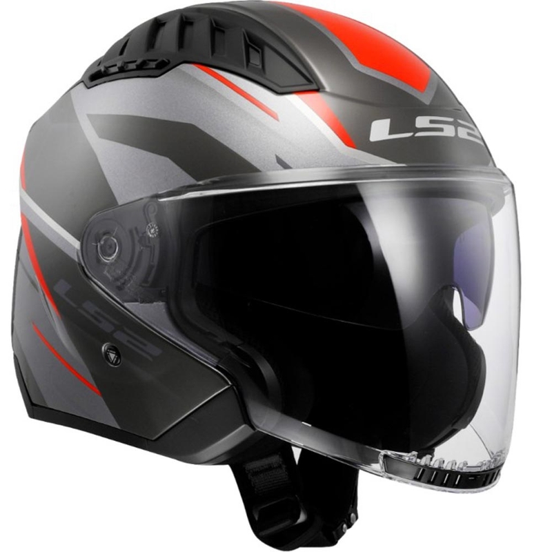 Cască de motocicletă deschisă LS2 OF600 Copter II Diston gri-roșu