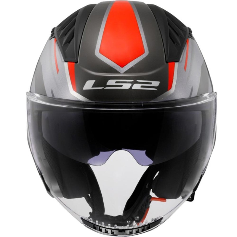 Cască de motocicletă deschisă LS2 OF600 Copter II Diston gri-roșu