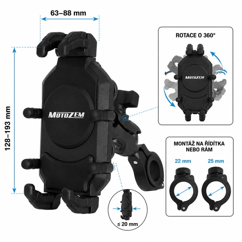 Suport telefon mobil antivibrații MotoZem Claw, negru