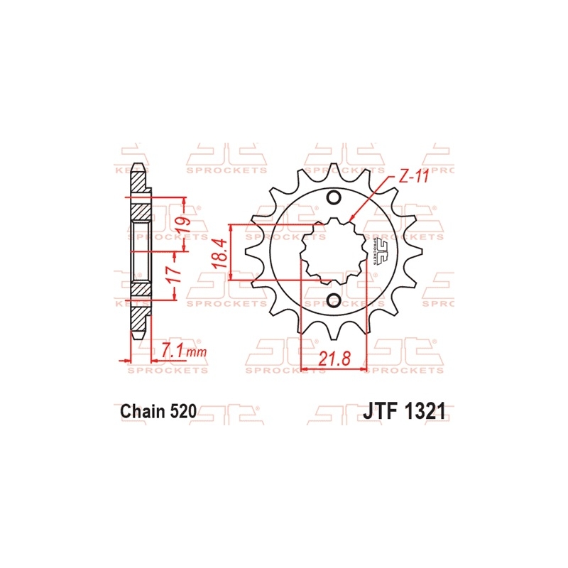 Pinion fata JT 14T, 520 rubber cushioned