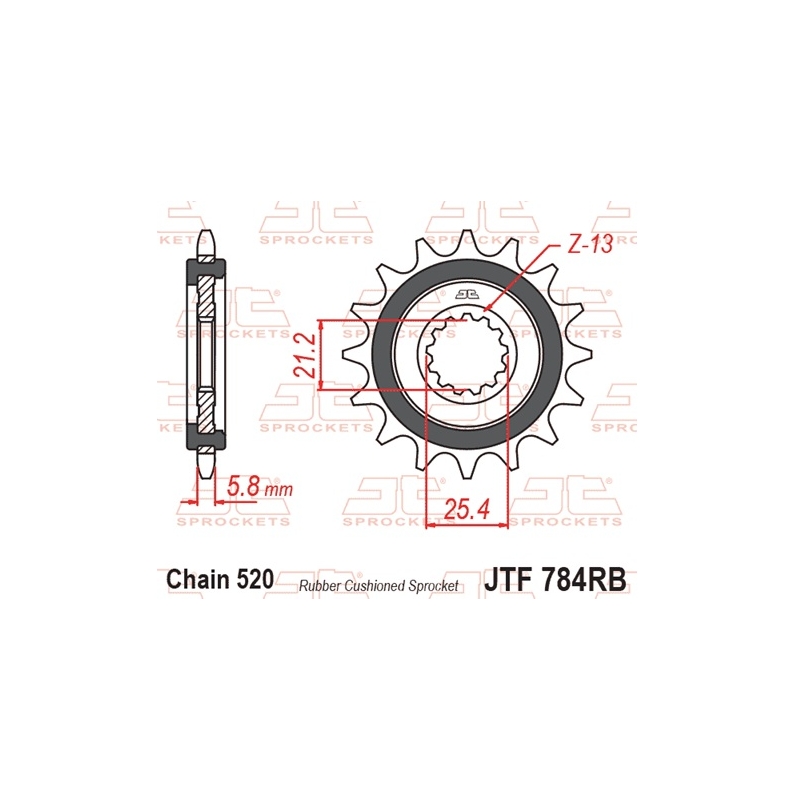 Pinion fata JT 16T, 520 rubber cushioned
