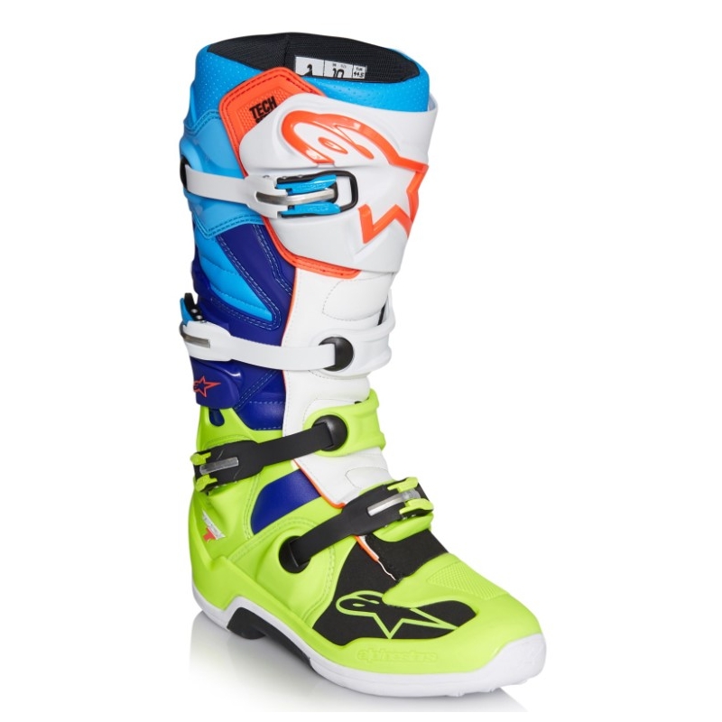 Alpinestars Tech 7 galben-alb-albastru-albastru-roșu-negru cizme de motocicletă