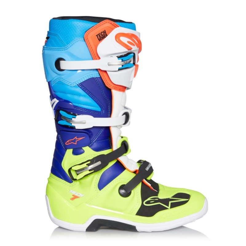 Alpinestars Tech 7 galben-alb-albastru-albastru-roșu-negru cizme de motocicletă