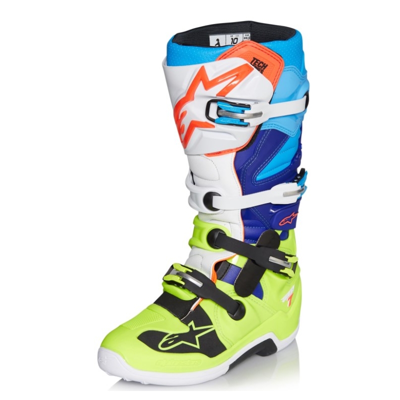 Alpinestars Tech 7 galben-alb-albastru-albastru-roșu-negru cizme de motocicletă