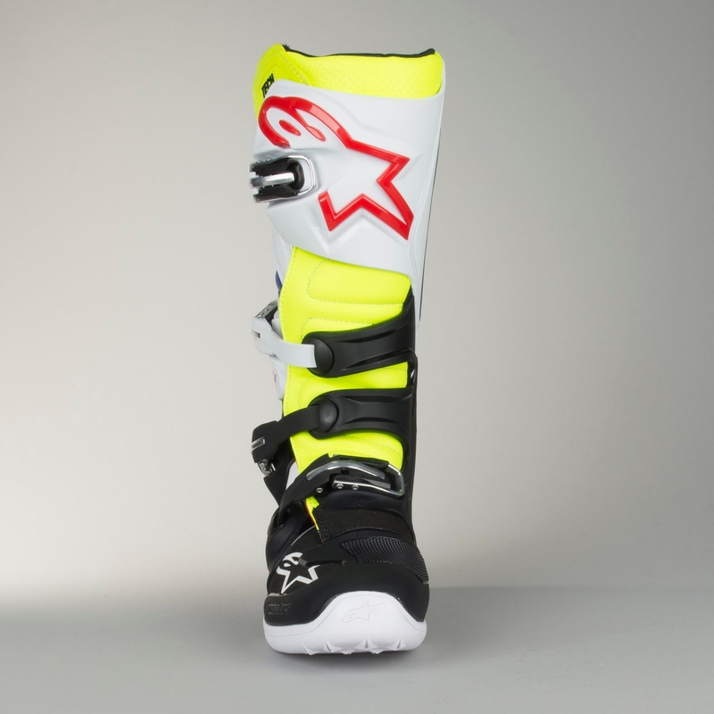 Alpinestars Tech 7 alb-negru-albastru-albastru-roșu-galben-fluo cizme de motocicletă