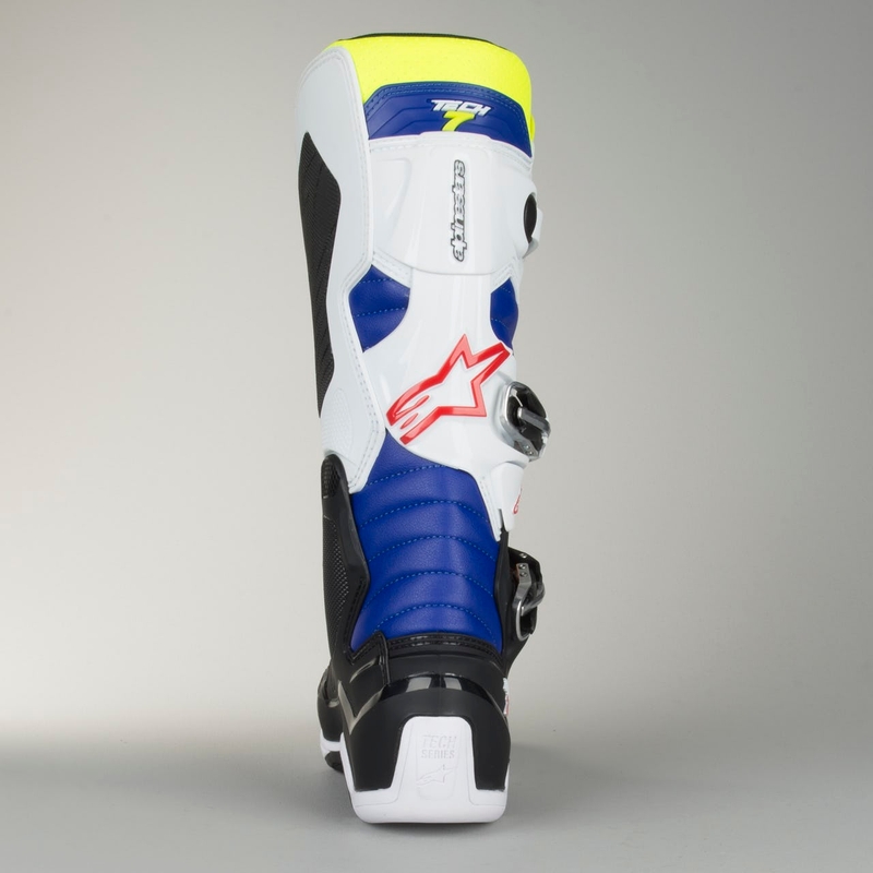 Alpinestars Tech 7 alb-negru-albastru-albastru-roșu-galben-fluo cizme de motocicletă