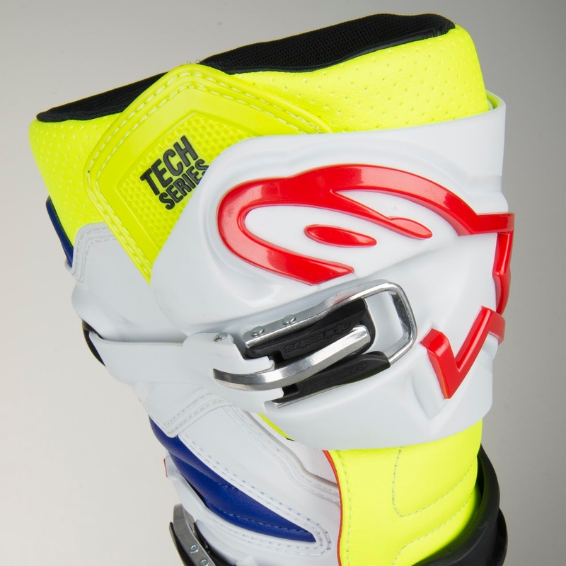 Alpinestars Tech 7 alb-negru-albastru-albastru-roșu-galben-fluo cizme de motocicletă