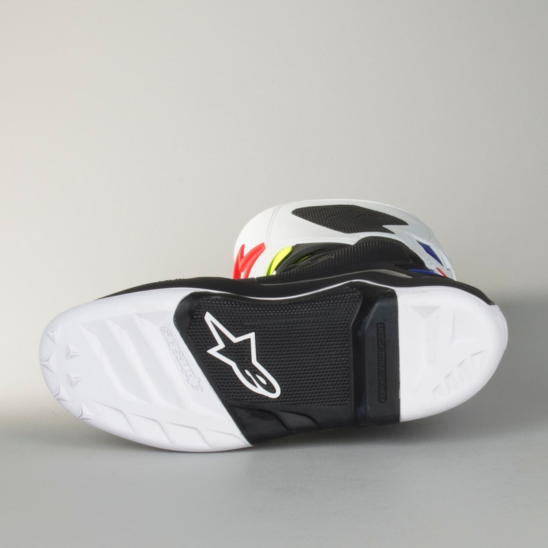 Alpinestars Tech 7 alb-negru-albastru-albastru-roșu-galben-fluo cizme de motocicletă