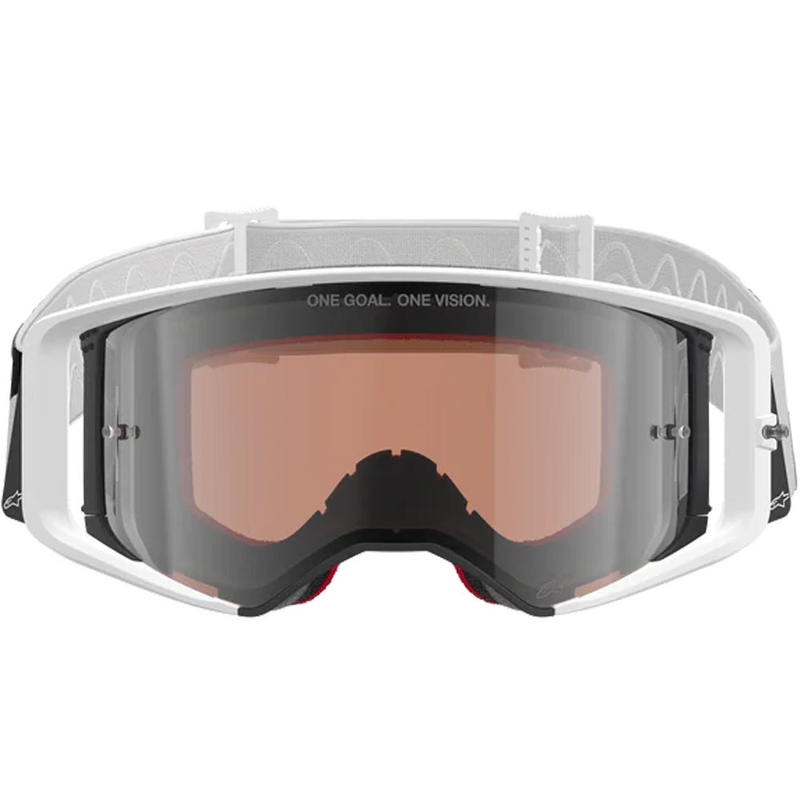 Ochelari motocross Alpinestars Supertech Corp alb-gri cu plexiglas roșu