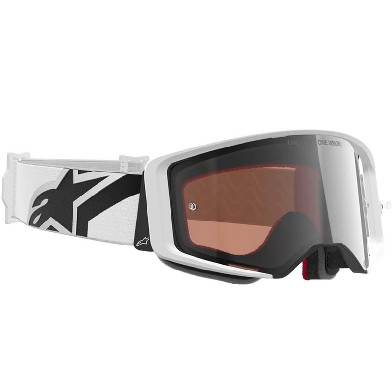Ochelari motocross Alpinestars Supertech Corp alb-gri cu plexiglas roșu