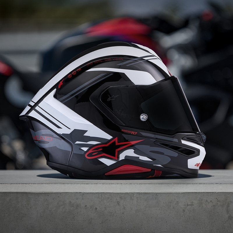 Cască integrală pentru motocicletă Alpinestars S-R7 A-Core negru-alb-roșu