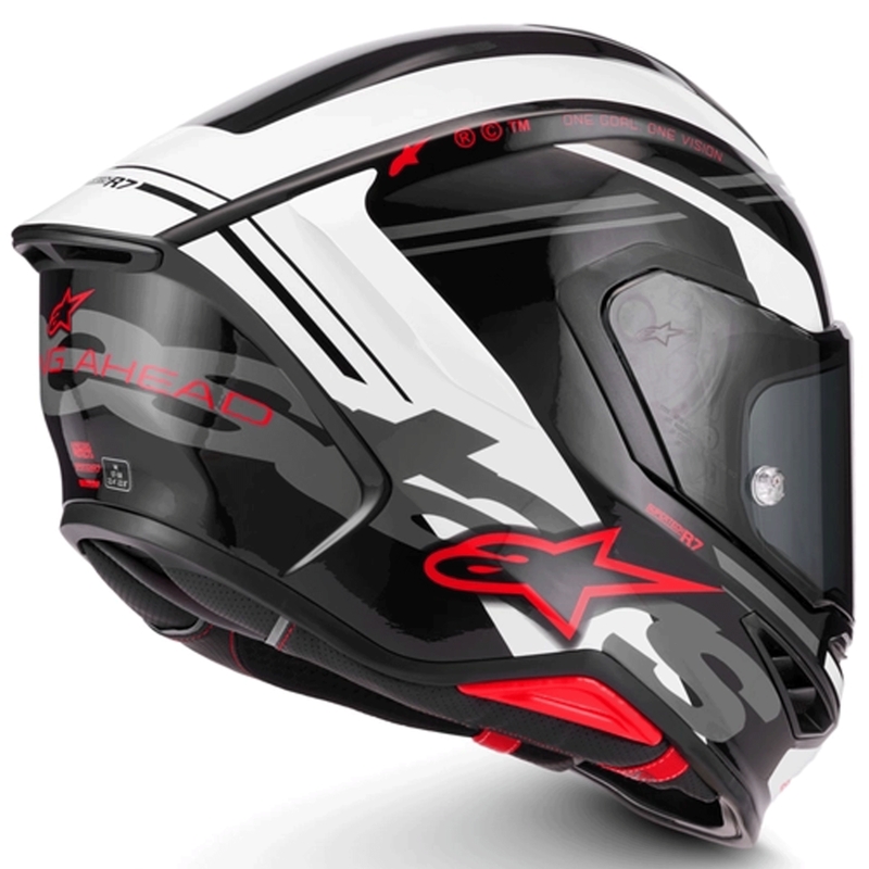 Cască integrală pentru motocicletă Alpinestars S-R7 A-Core negru-alb-roșu